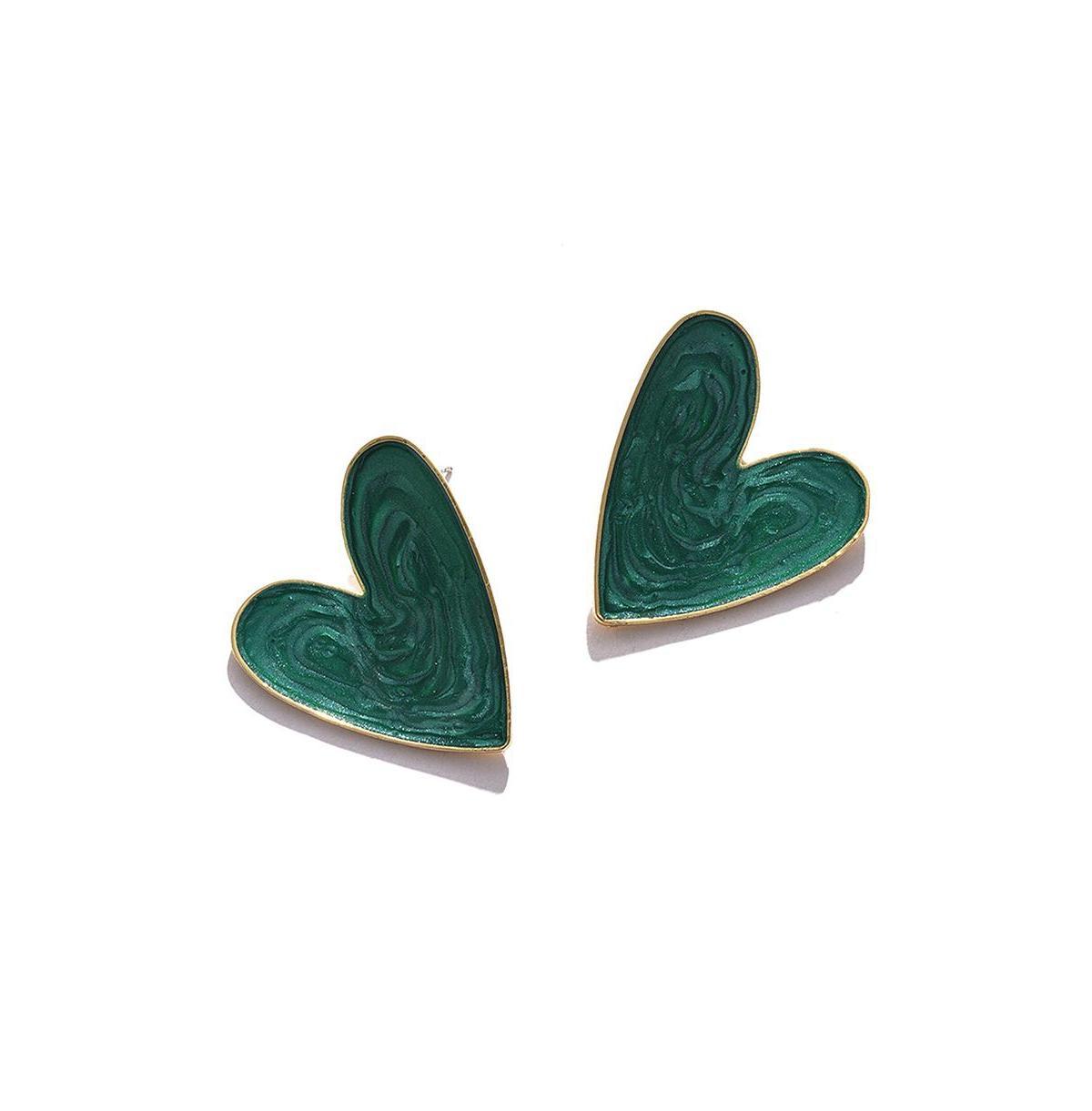 Sohi Womens Green Enamel Heart Stud Earrings Product Image