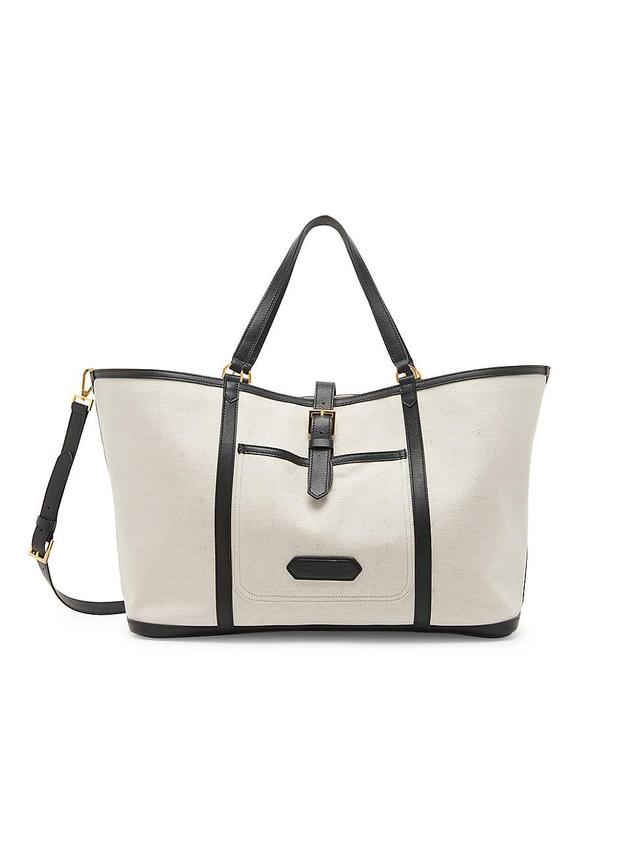 Womens Canvas Leather-Trim East West Tote Bag Product Image