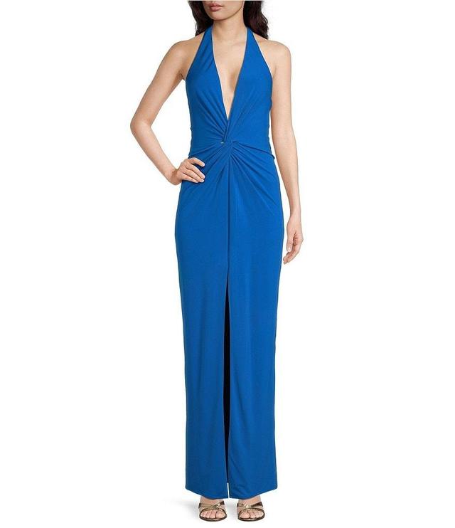 Belle Badgley Mischka Leah Stretch Crepe Halter Neck Sleeveless Dress Product Image