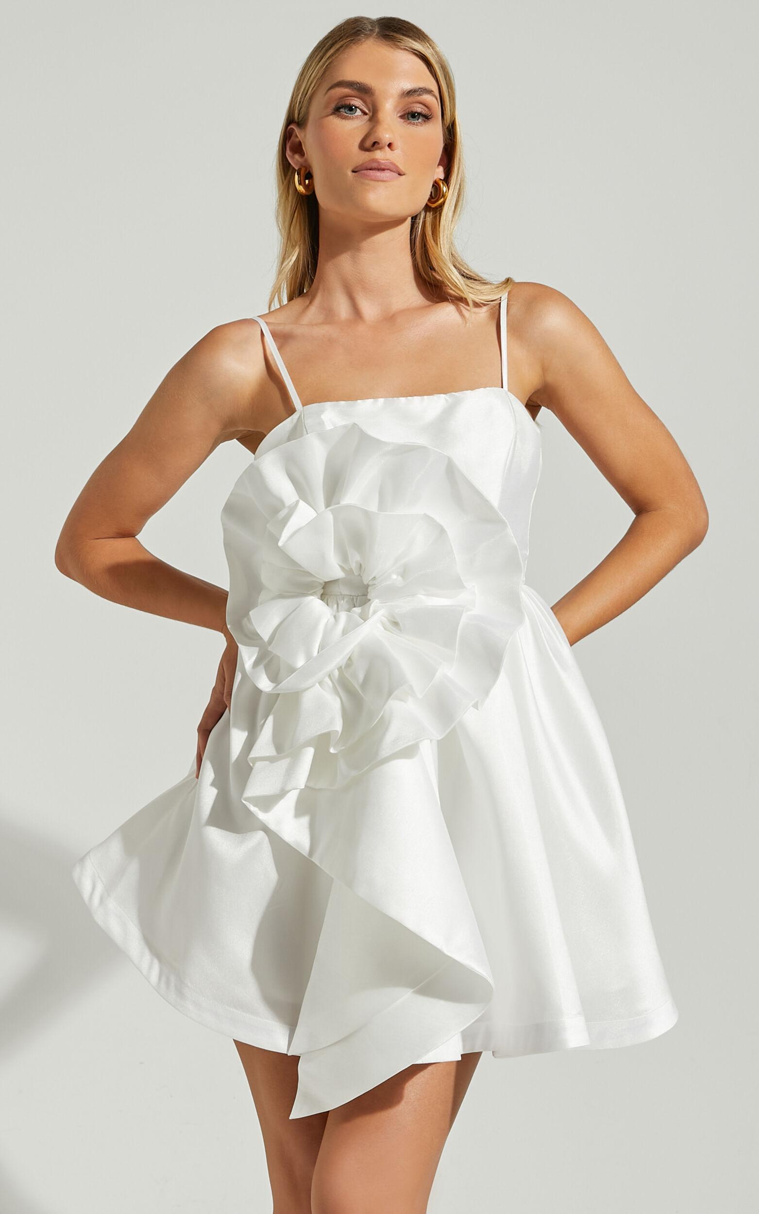 Seana Mini Dress - Sculptural Flower Dress in White Product Image