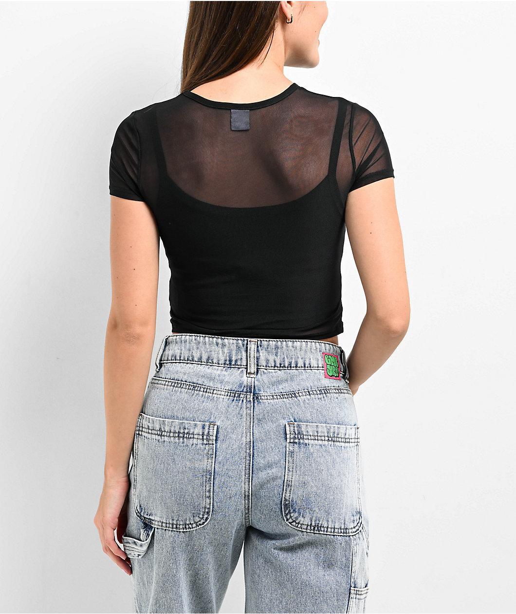 Zine Cashie Black Mesh Crop T-Shirt Product Image