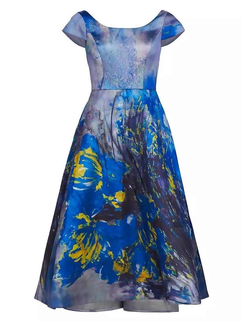 Abstract Floral Satin Midi-Dress Product Image