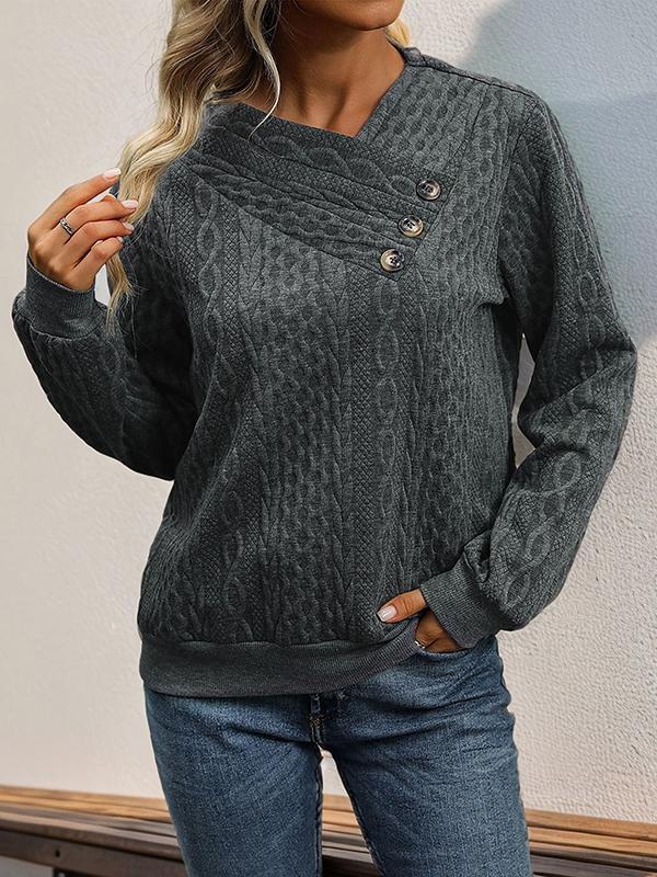 Long Sleeves Loose Buttoned Solid Color Split-Joint V-Neck Sweatshirt Tops Product Image