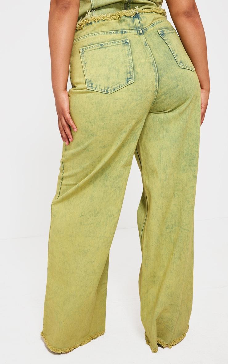 Plus Green Tint Acid Wash Raw Hem Wide Leg Jeans Product Image