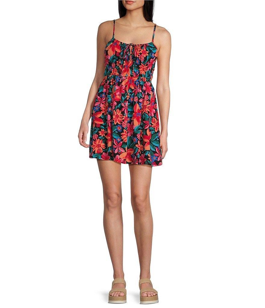 Roxy La Vida Floral Print Tie Front Mini Dress product image