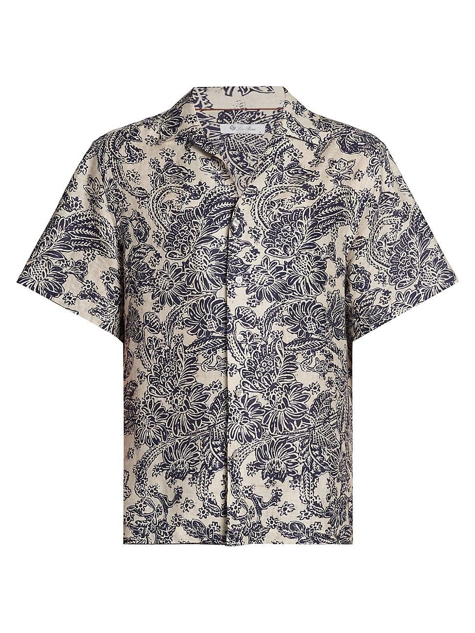 Mens Tindaro Mc Woodblock Botanic Linen Camp Shirt Product Image