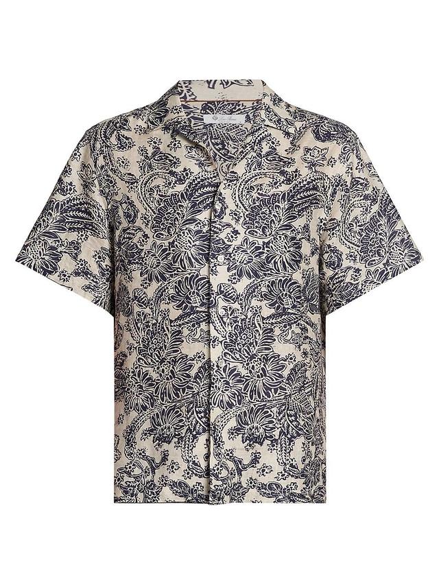 Mens Tindaro Mc Woodblock Botanic Linen Camp Shirt Product Image