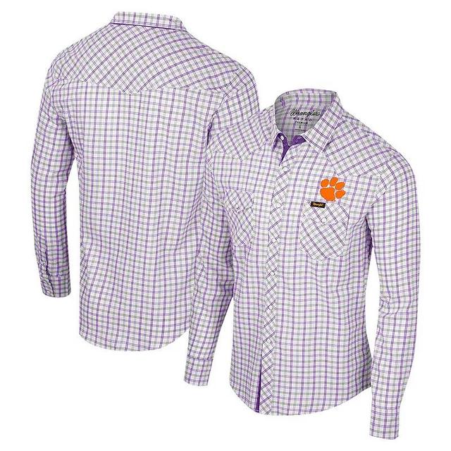 Mens Colosseum x Wrangler Clemson Tigers Plaid Window Pane Long Sleeve Full-Snap Shirt Product Image