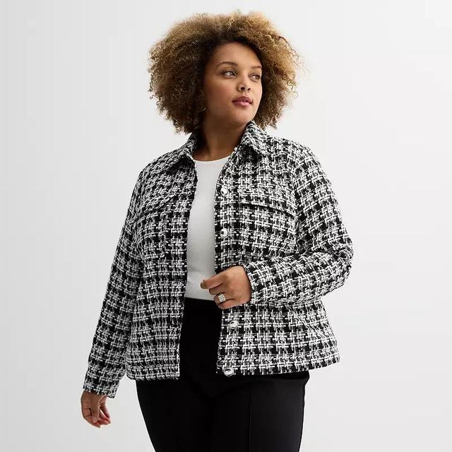 Plus Size Nine West Tweed Cropped Jacket, Womens Product Image