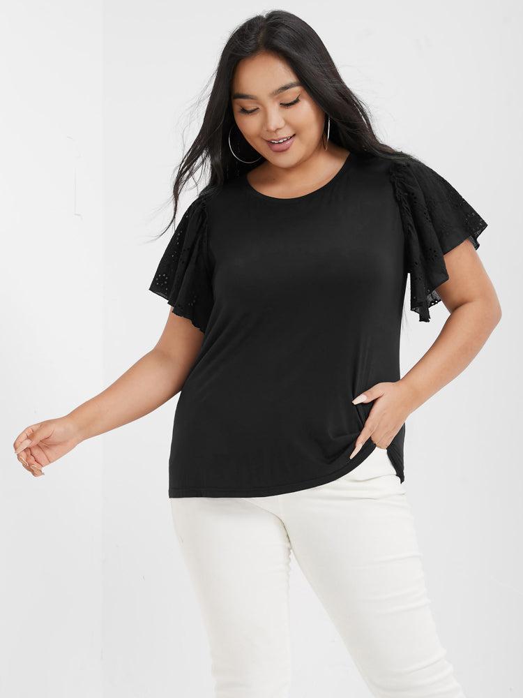 Plain Tiered Sleeve Eyelet T-shirt Female Product Image