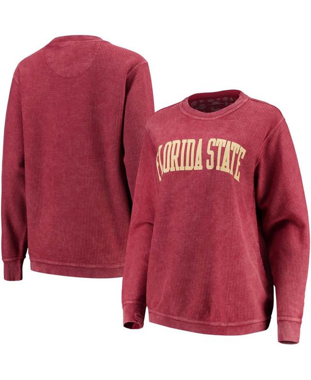 Womens Pressbox Garnet Florida State Seminoles Comfy Cord Vintage Wash Basic Arch Pullover Sweatshirt Product Image