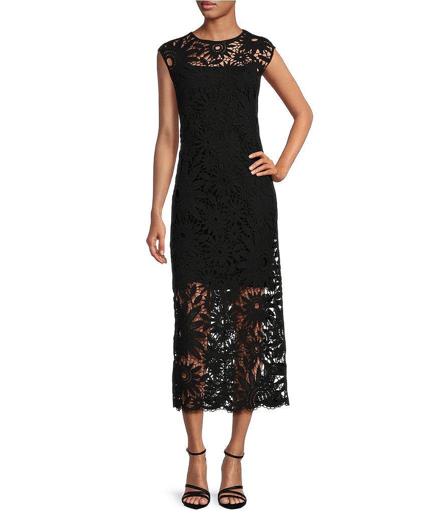 Ted Baker London Corha Crochet Round Neck Cap Sleeve Midi Sheath Dress Product Image