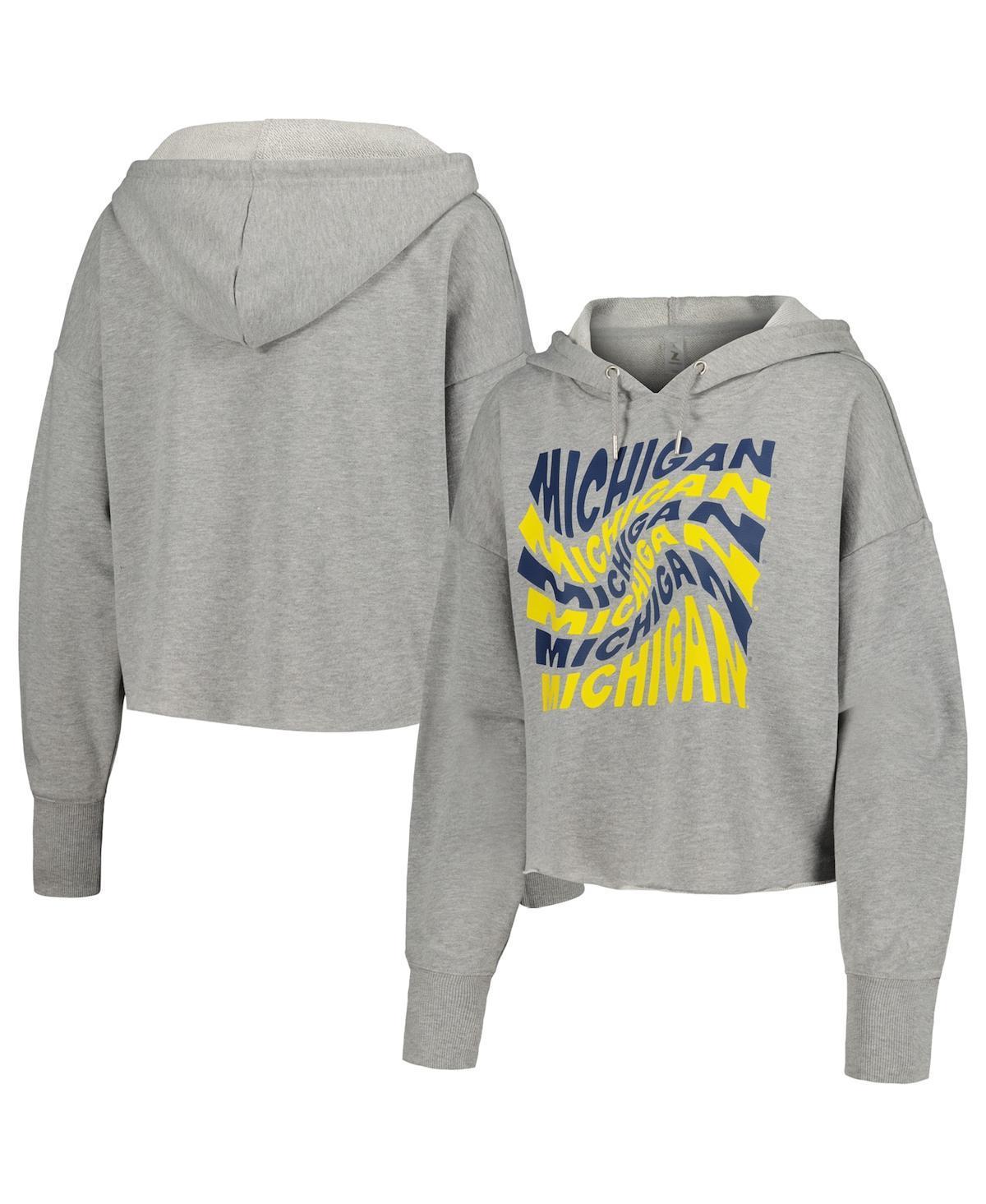 Womens ZooZatz Gray Michigan Wolverines Swirl Cropped Pullover Hoodie Product Image