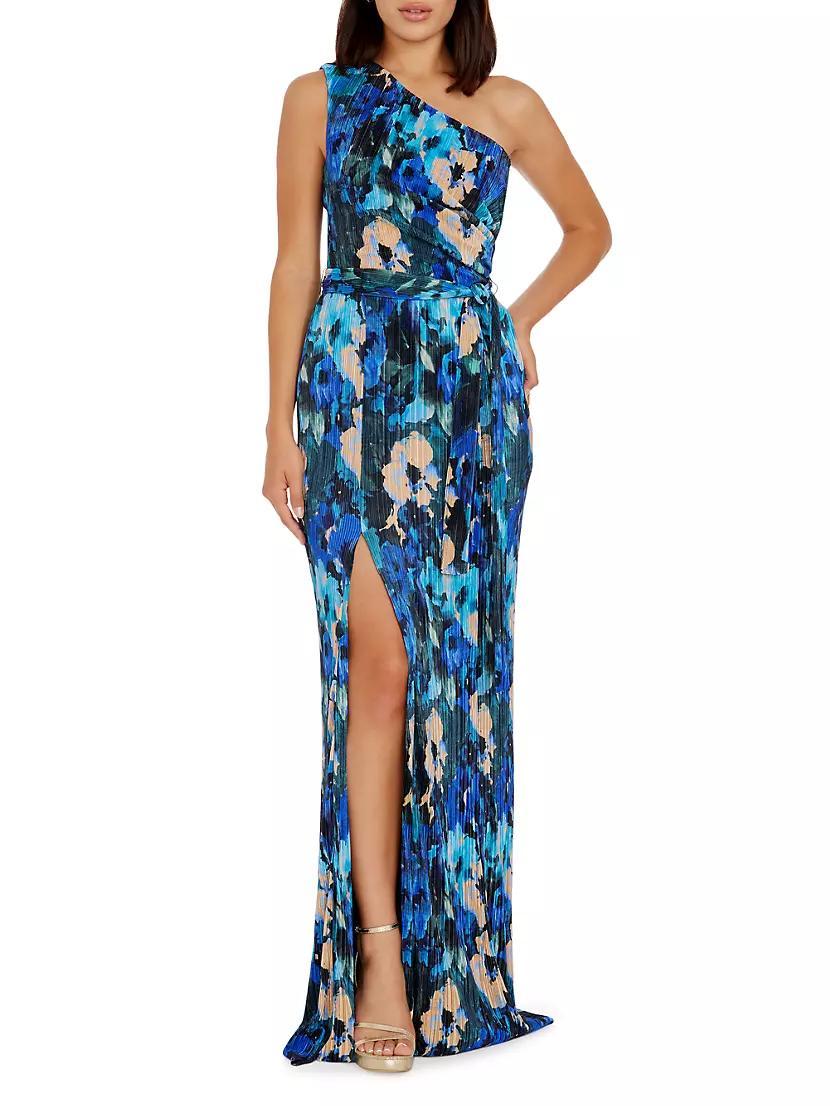 Bella Floral Plissé One-Shoulder Maxi Dress Product Image