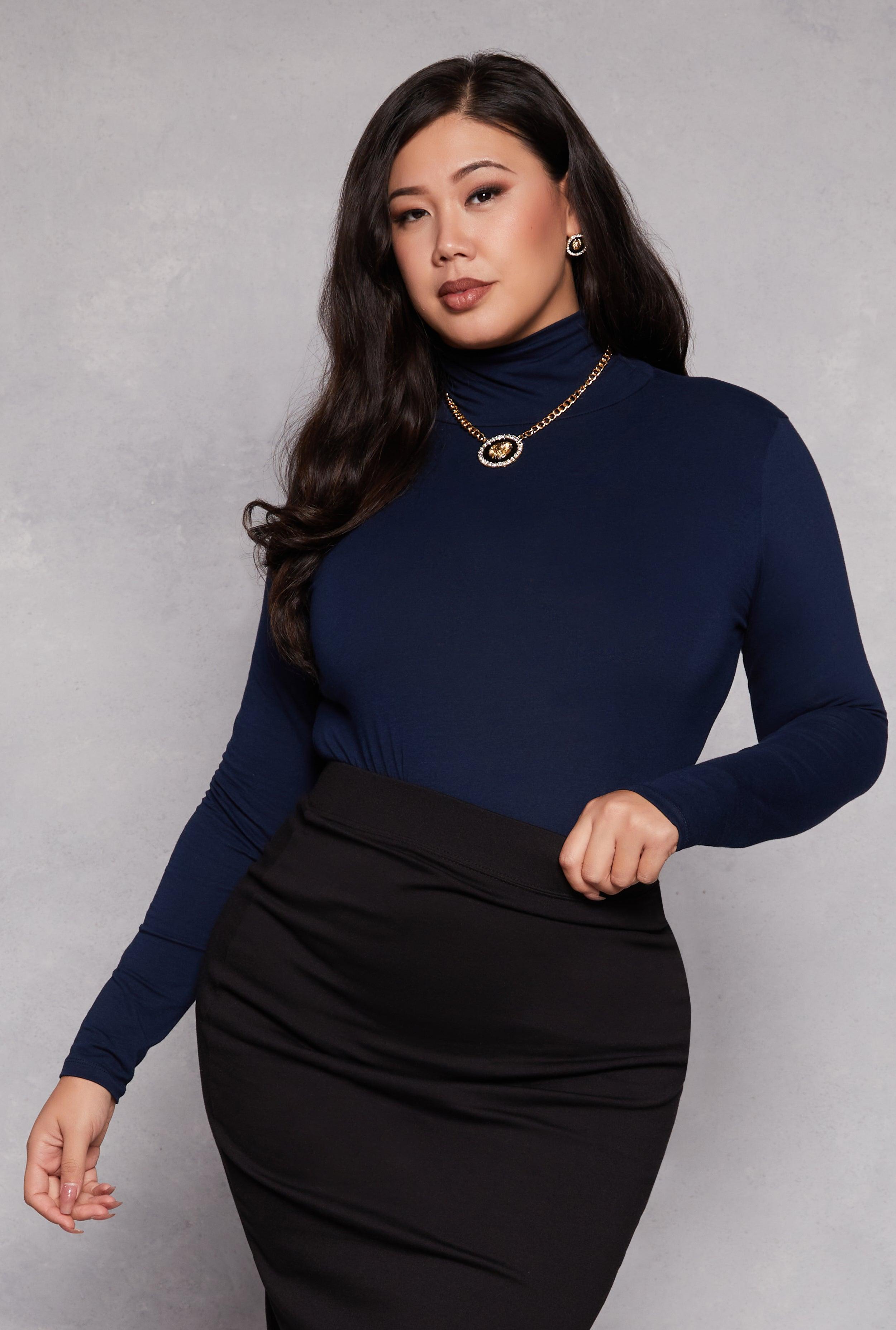 Womens Plus Size Ruched Mock Neck T Shirt Product Image