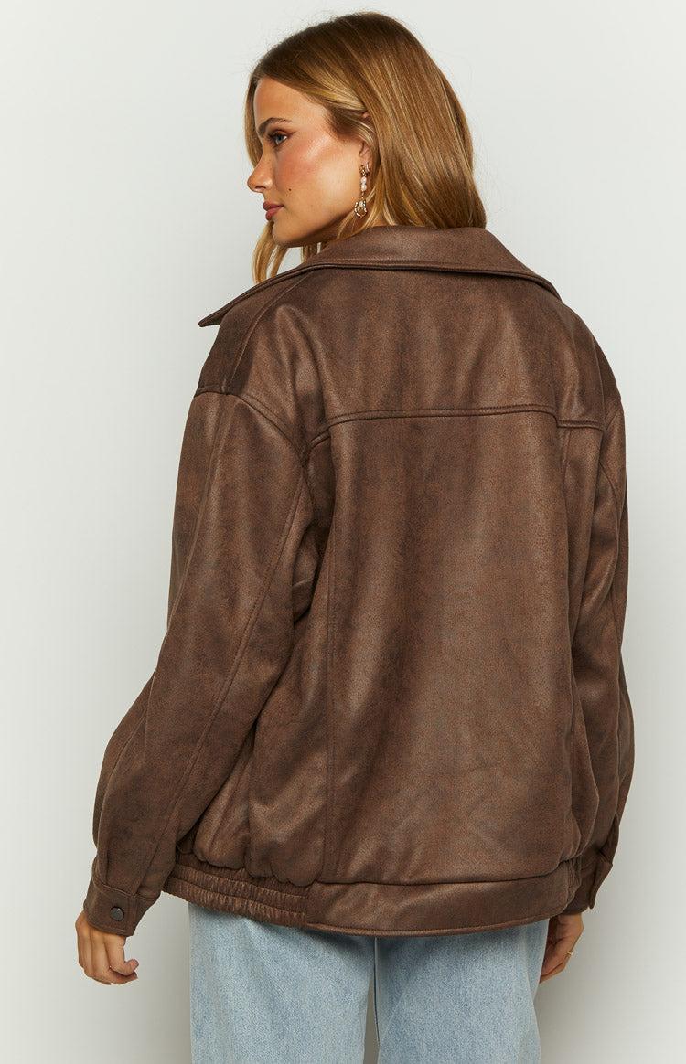 Abbi Brown Faux Suede Bomber Jacket Product Image