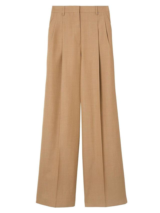 Womens Pleated Wool Wide-Leg Trousers Product Image