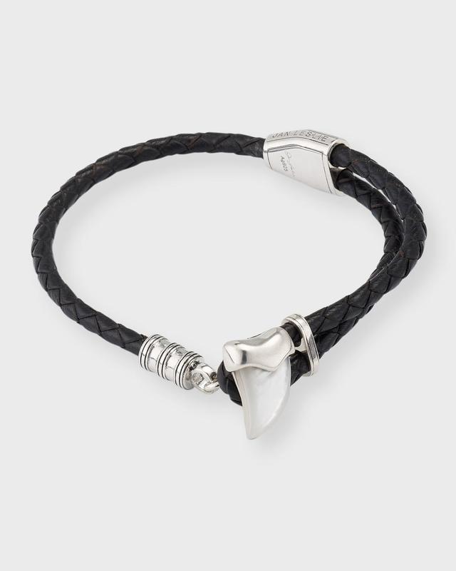 Mens Sterling Silver & Braided Leather Bracelet Product Image