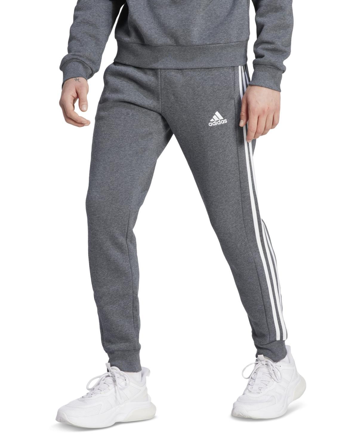 Mens adidas Essentials Fleece 3-Stripes Tapered Cuff Pants Medium Gray Grey Product Image