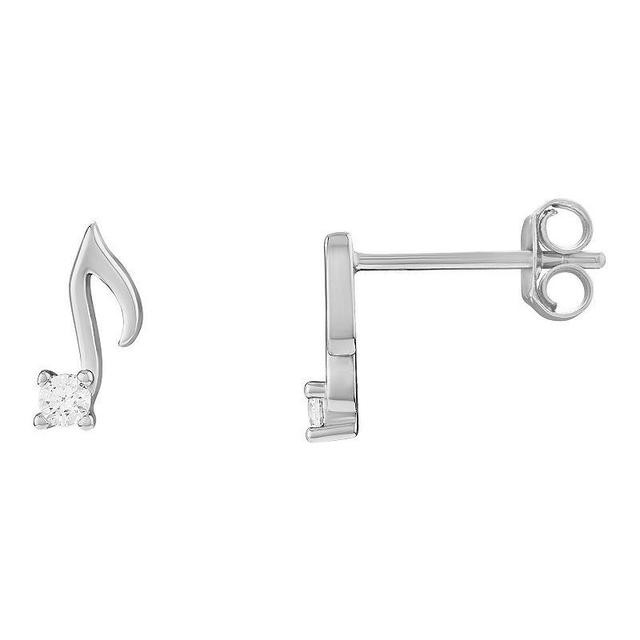 PRIMROSE Sterling Silver Music Note Cubic Zirconia Stud Earrings, Womens Product Image