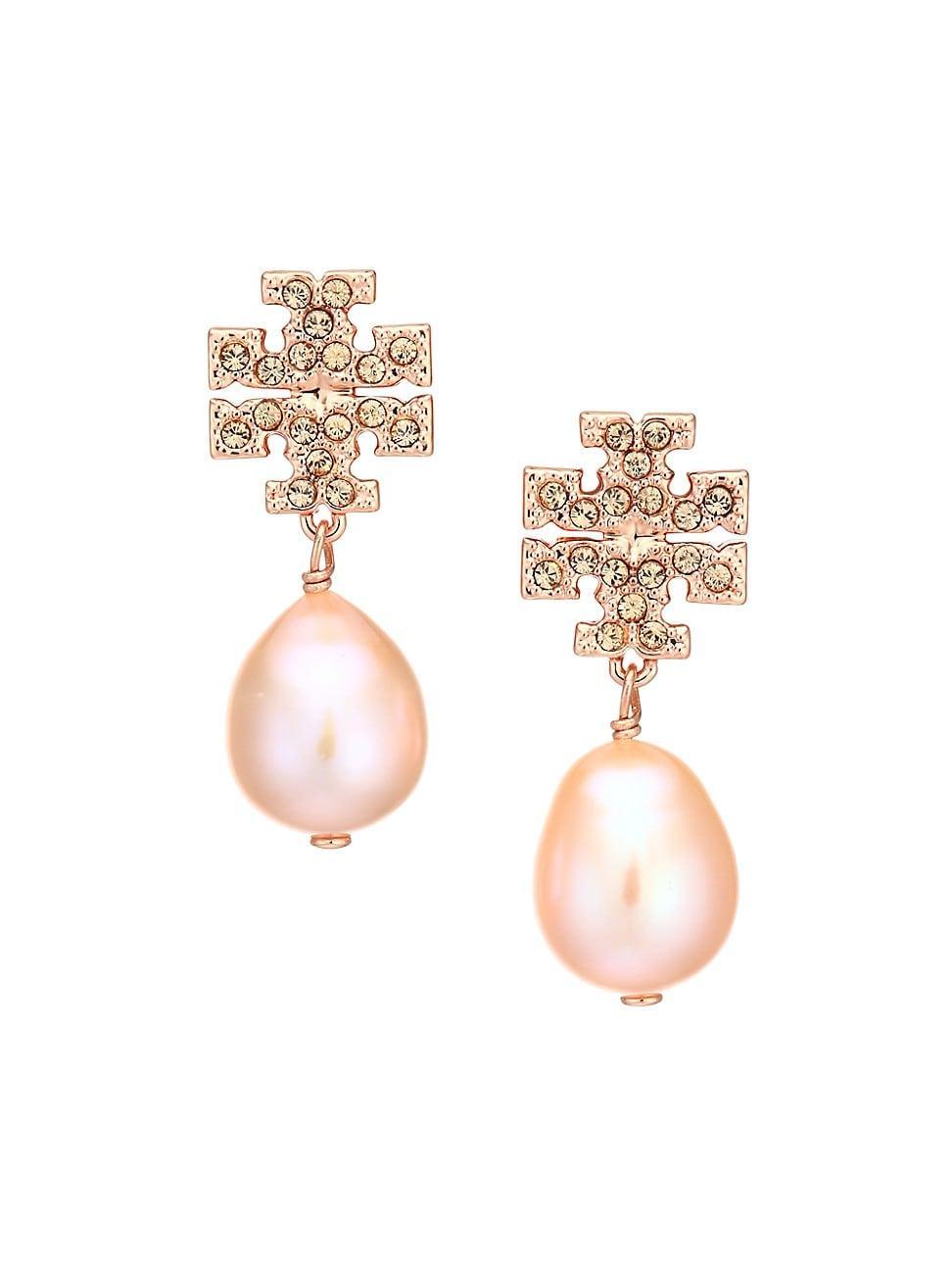 Womens Goldtone, Crystal & Faux-Pearl Logo Drop Earrings Product Image