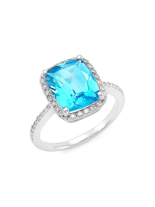 Womens 14K White Gold, Blue Topaz, & 0.3 TCW Diamond Ring Product Image