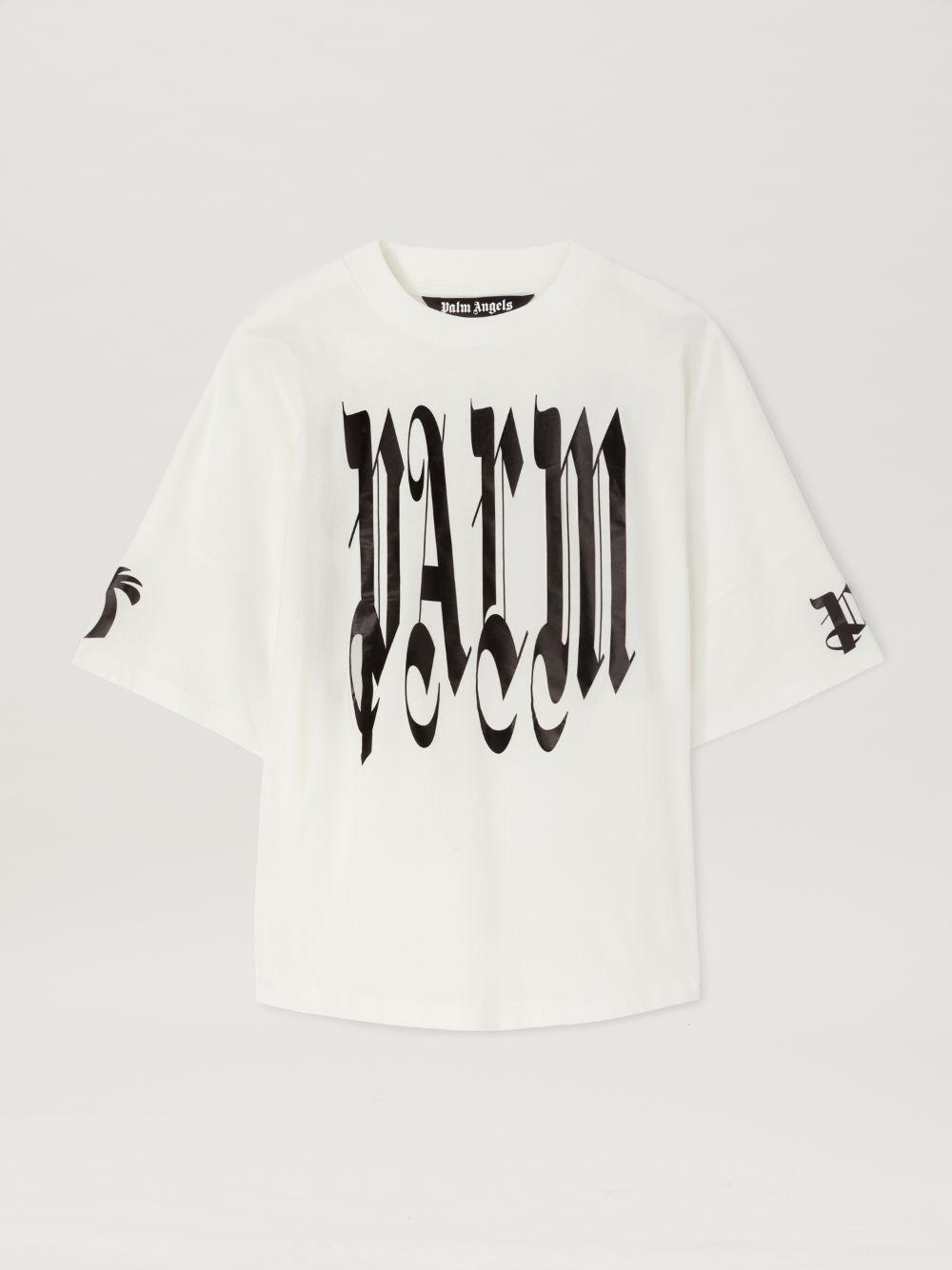 Gothic logo over T-shirt white in white  - Palm Angels® Official  product image