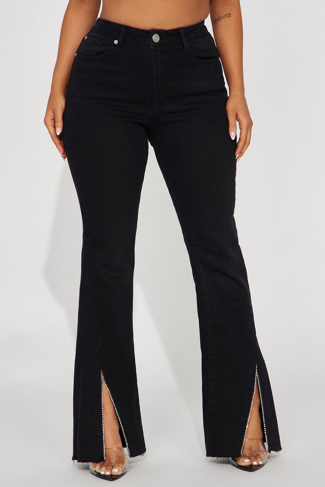 Rule Breaking Embellished Stretch Flare Jeans - Black Wash Product Image