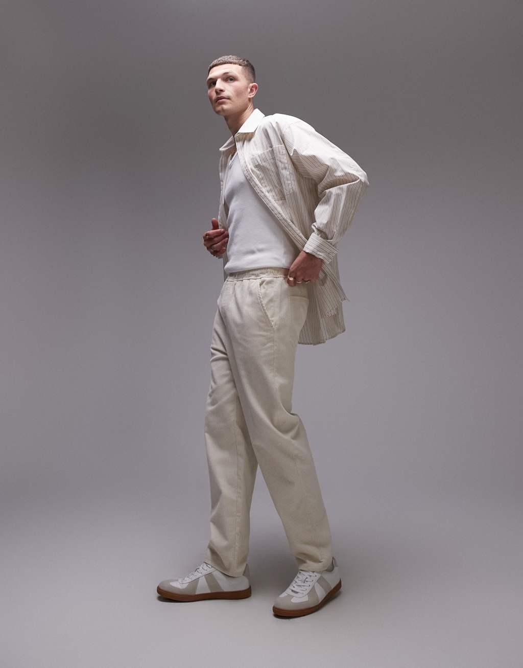 Topman tapered cord pants in ecru product image