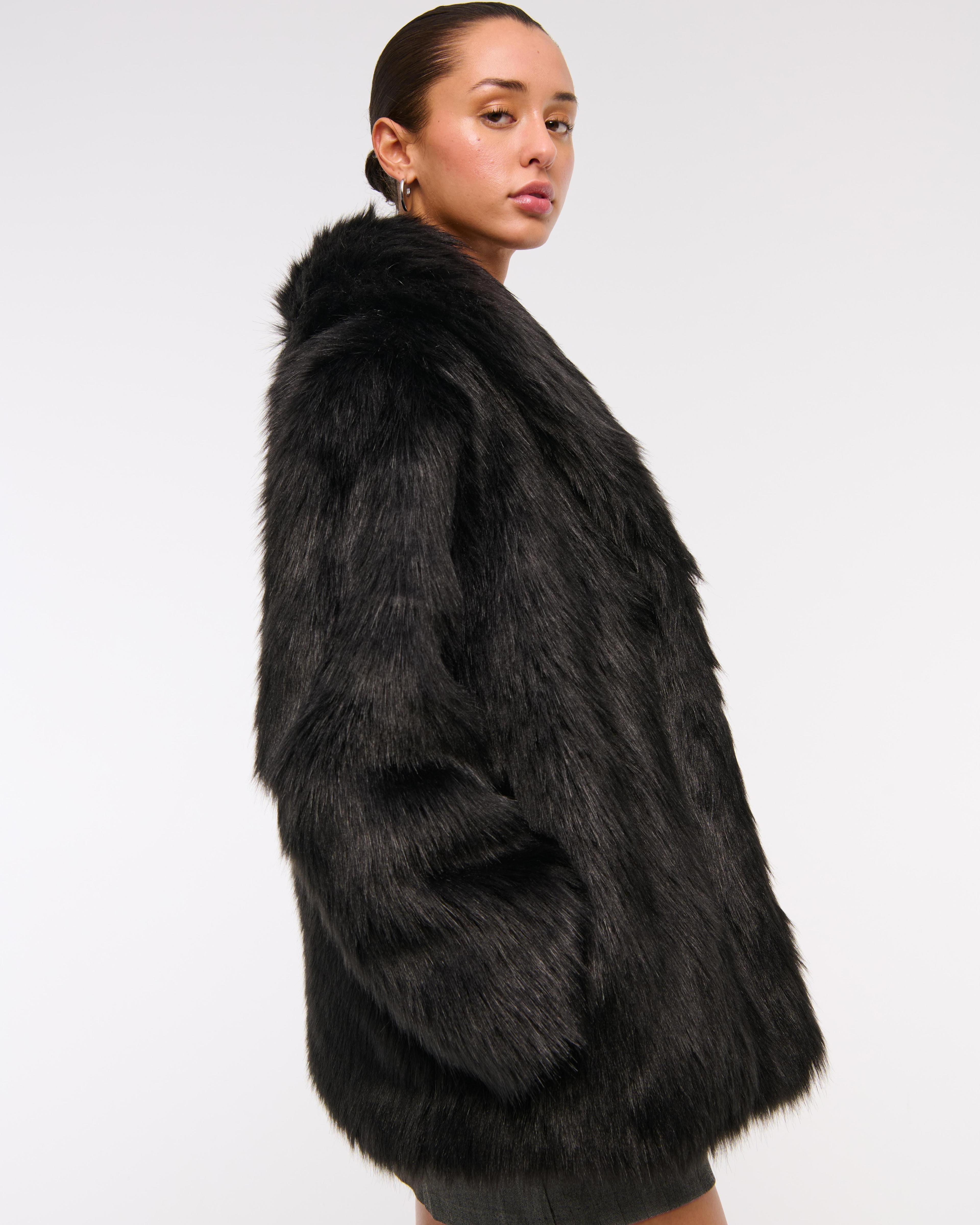 Shawl Collar Faux Fur Coat Product Image