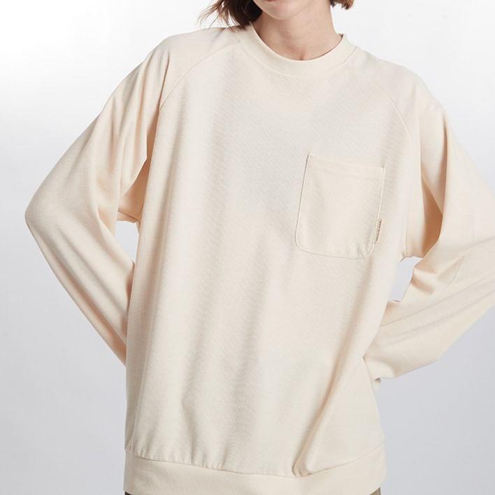 Crew Neck Plain Pocket Oversized Pullover Product Image