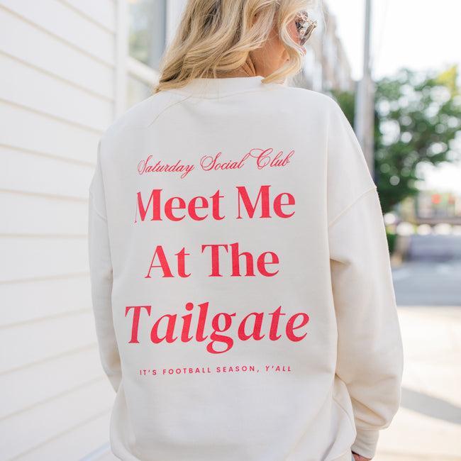 Meet Me At The Tailgate Red Ivory Comfort Colors Graphic Sweatshirt Product Image