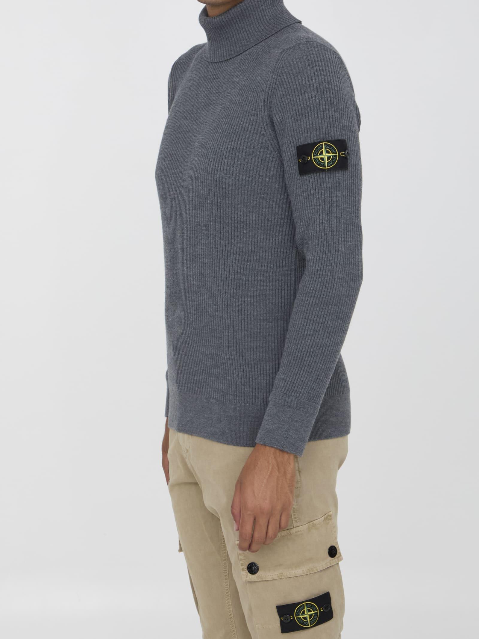 STONE ISLAND Turtleneck Sweater In Wool In Grey Product Image