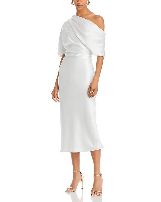 Womens Draped Off-The-Shoulder Midi-Dress Product Image