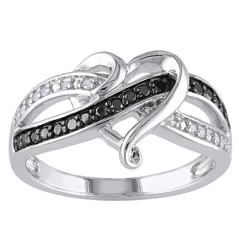 Stella Grace Sterling Silver 1/8 Carat T.W. Black & White Diamond Infinity Heart Ring, Womens Product Image