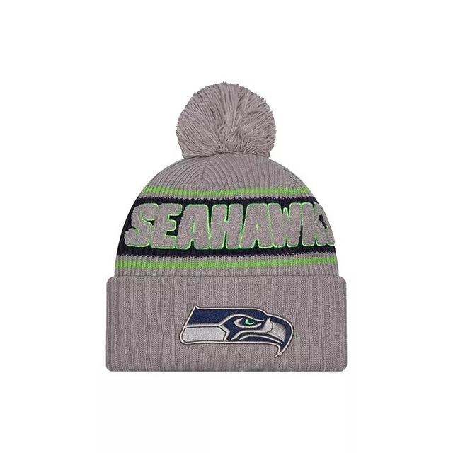 Mens New Era Gray Seattle Seahawks 2024 Sideline Sport Cuffed Knit Hat with Pom Product Image