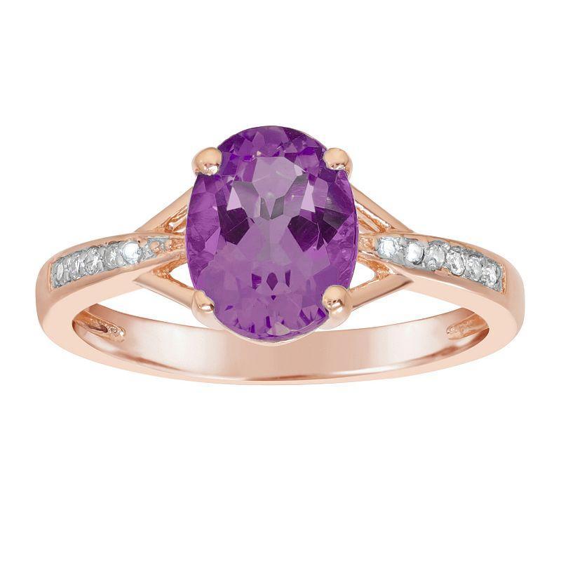 Gemminded 14k Rose Gold Plate Amethyst & Diamond Accent Ring, Womens Purple Product Image