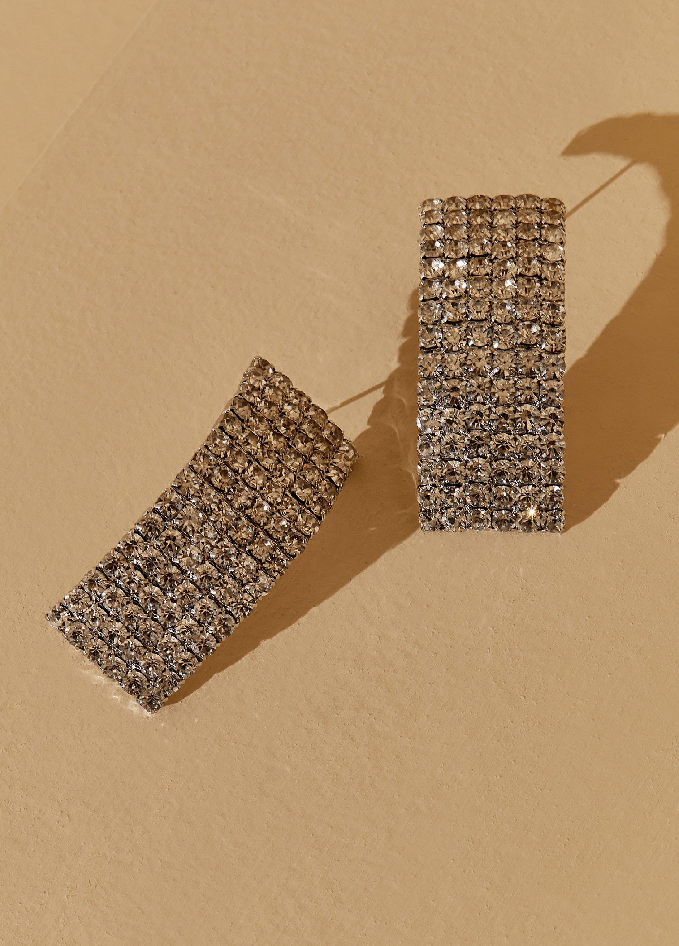 Pave Crystal Silver Tone Earrings Product Image