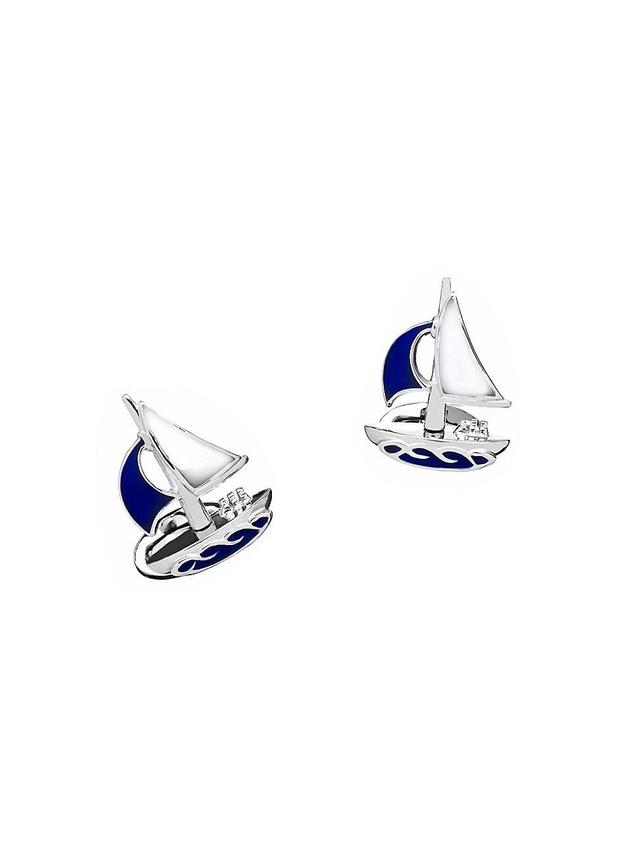 Mens Articulated Sail Rhodium-Plated Enamel Cufflinks Product Image