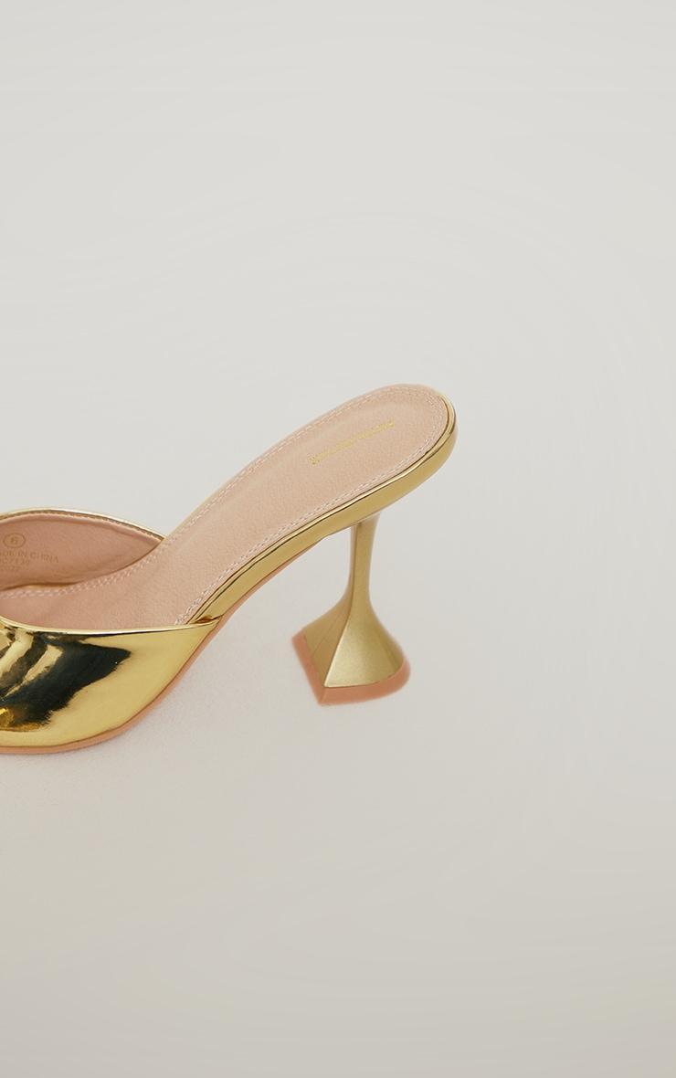  Gold Pu Patent Pointed Toe Square Mid Heeled Mules Product Image