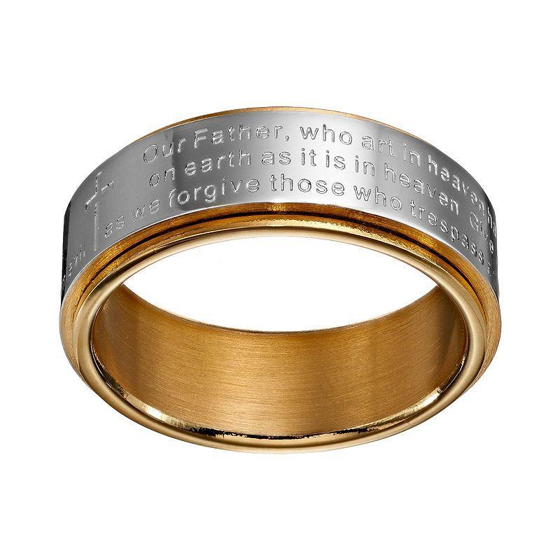 Two Tone Stainless Steel The Lords Prayer Spinner Band - Men, Mens Grey Product Image