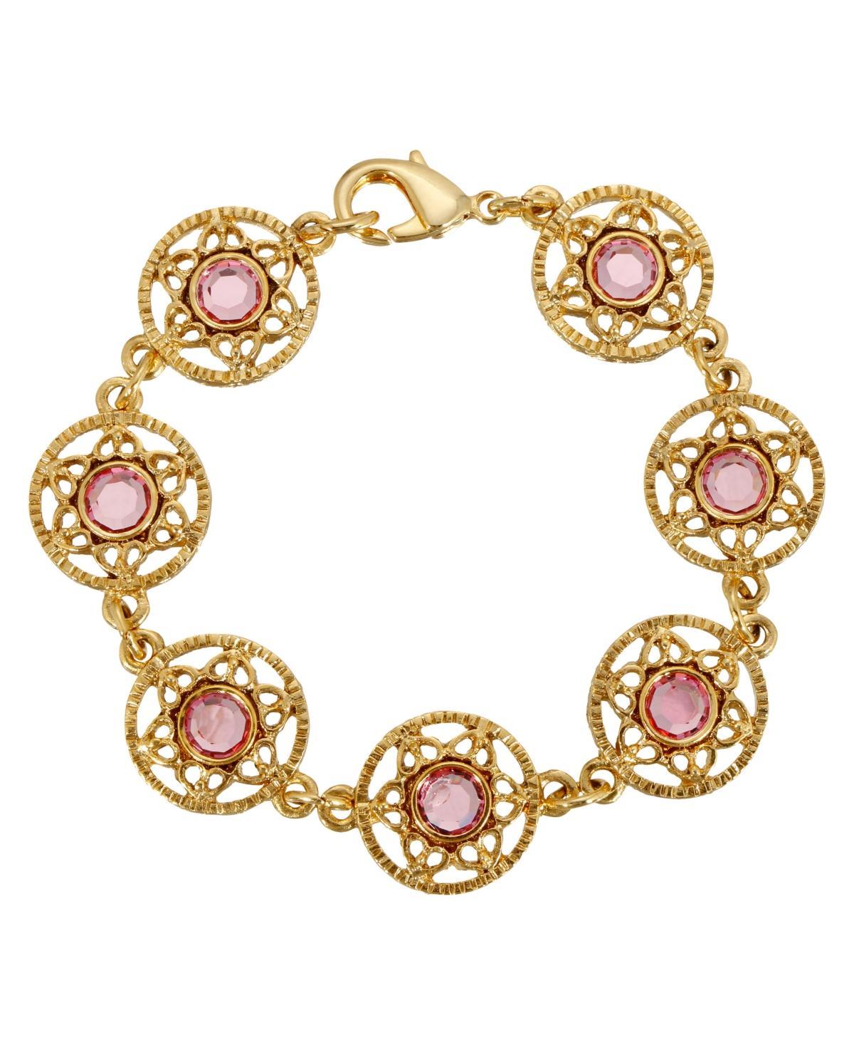 1928 Gold Tone Crystal Filigree Link Bracelet, Womens, Pink Product Image