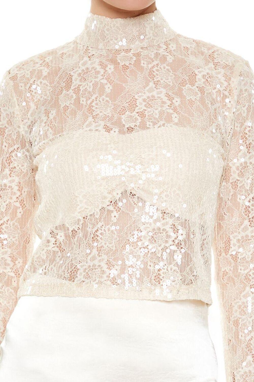 Sheer Lace Sequin Mock Neck Top | Forever 21 Product Image