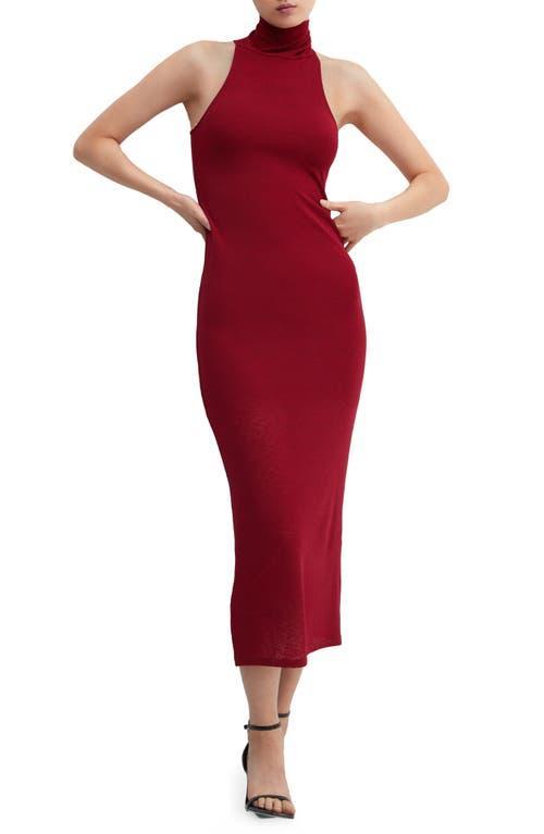 MANGO - High neck midi dress burgundyWomen Product Image