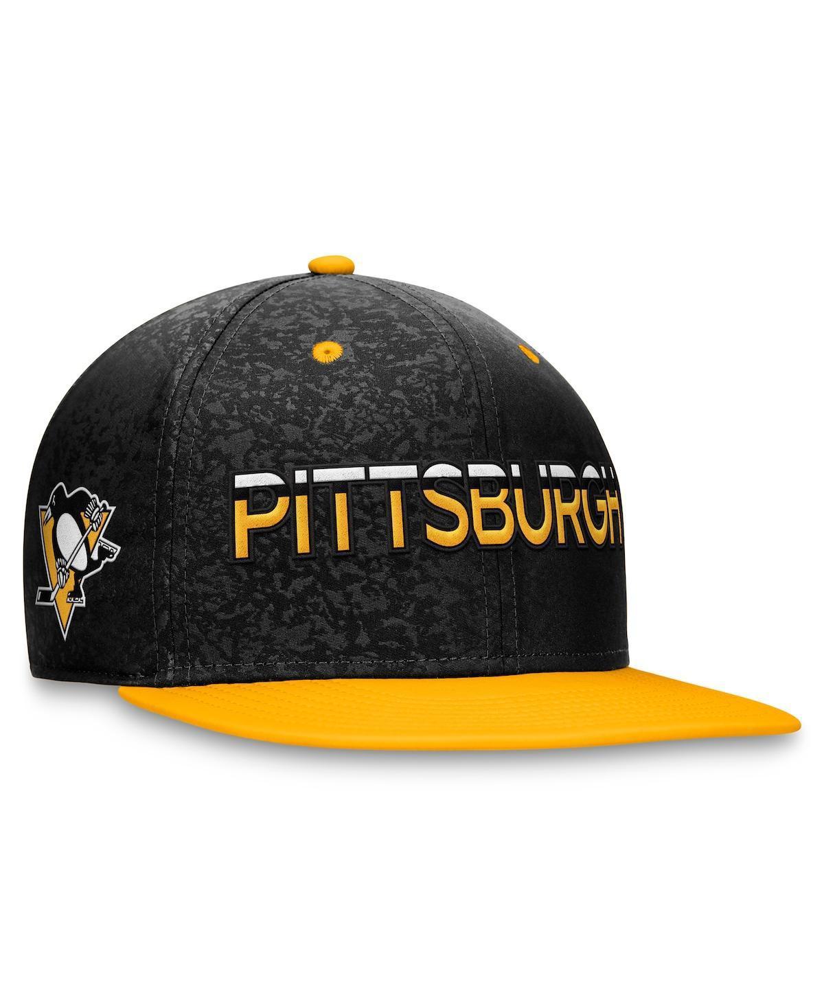 Fanatics Mens Black Pittsburgh Penguins Authentic Pro Rink Two-Tone Snapback Hat - Black, Gold Product Image