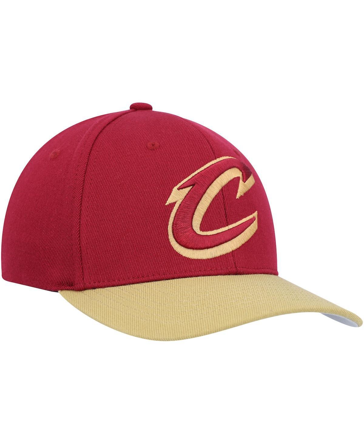 Mens Mitchell & Ness Wine/Gold Cleveland Cavaliers MVP Team Two-Tone 2.0 Stretch-Snapback Hat Product Image