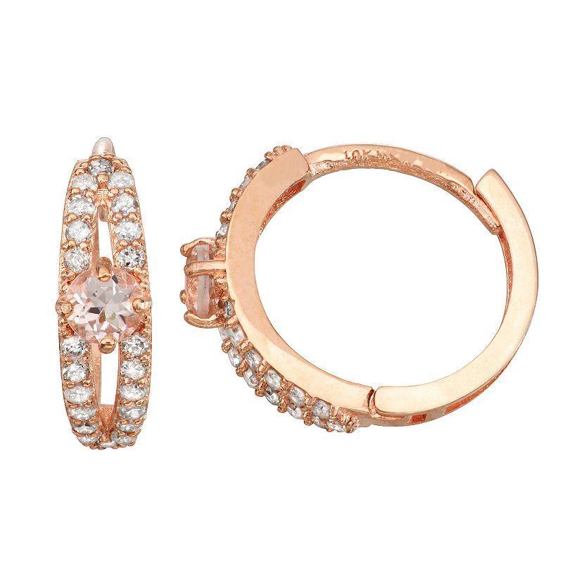 Tiara 10k Rose Gold 1/4 Carat T.W. Diamond & Morganite Hoop Earrings, Womens, 10k Pink Product Image