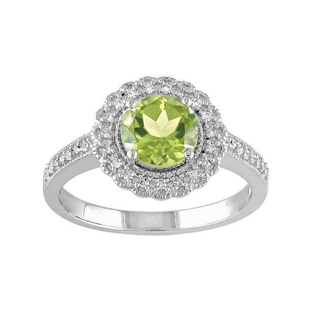 Stella Grace Sterling Silver Peridot & 1/8 Carat T.W. Diamond Halo Ring, Womens Green Product Image