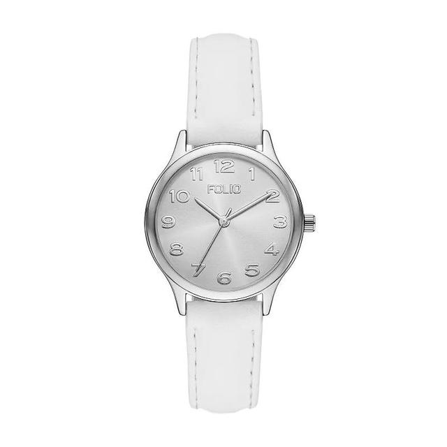 Folio Womens Faux Leather Easy Read Watch, White Product Image