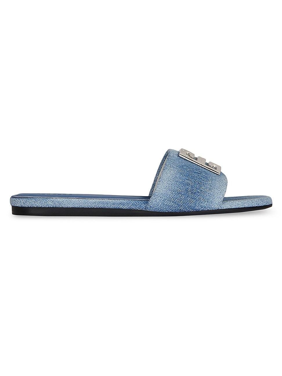 Womens 4G Flat Mules in Washed Denim product image